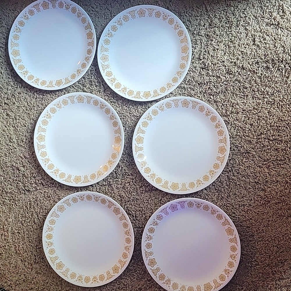 Set of 6 Vintage Corelle Butterfly Gold Dinnerware 10.25 Inch Dinner Plates